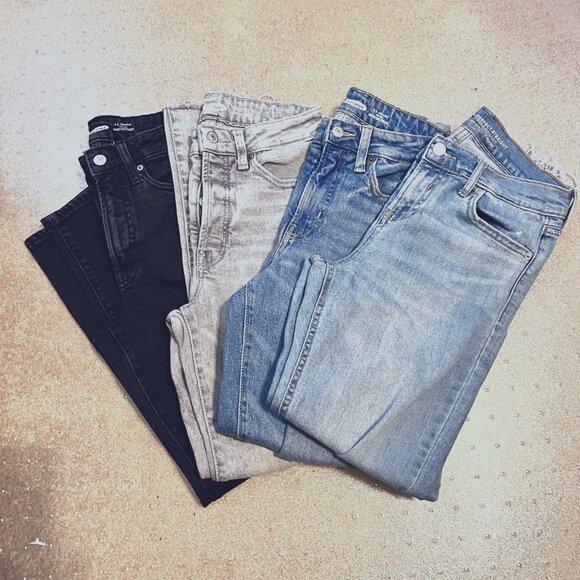 Old Navy Denim - Old Navy-4 Pairs-Black, Gray, Blue-Size 0-Distressed-High Rise-OG Straight-Droit